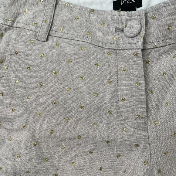 J Crew Shorts Womens 0 Beige 100% Linen Gold Glitter Polka Dots Cuffed City Fit - Picture 2 of 8